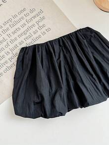 SHEIN Babygirl 可爱百搭荷叶边松紧腰黑色短裤