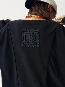 Bohemela Casual Knit Patchwork Half-Zip Loose Washed Women Sweatshirt