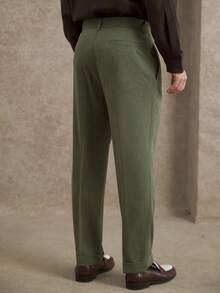 Core Aspect Men's Solid Color Pocket Press Crease Fashionable Pants Men Pleated Suit Pants Olive Green Pants Men Men Dress Up Pants,Autumn And Winter Casual Pants For Daily Commuting, Retro Green Straight-Leg Long Pants, Gentleman's Drape Suit Pants For Men - Dark Green - View 2