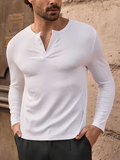 HIMLAND Męski, codzienny, prosty, jednokolorowy kardigan z długim rękawem i zapięciem na pół guzika, na co dzień, wiosna/jesień