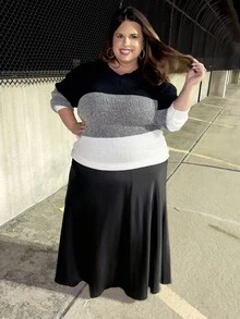 Enliva Chân váy midi đen rộng rãi thanh lịch dành cho nữ cỡ lớn, hoàn hảo cho các hoạt động giải trí, tiệc trà chiều, tụ tập và hẹn hò vào mùa hè Chân váy tốt nghiệp/ Chân váy tốt nghiệp dành cho nữ/ Chân váy tốt nghiệp màu trắng/ Tốt nghiệp. - màu đen - Xem 4