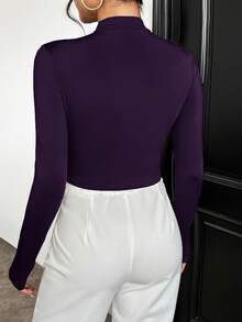 Firerie Áo thun nữ dài tay dáng croptop màu trơn thanh lịch - Màu tím - Xem 2