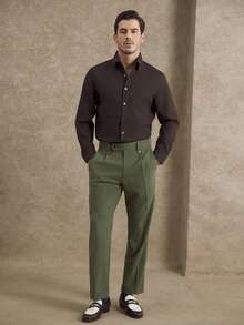 Core Aspect Men's Solid Color Pocket Press Crease Fashionable Pants Men Pleated Suit Pants Olive Green Pants Men Men Dress Up Pants,Autumn And Winter Casual Pants For Daily Commuting, Retro Green Straight-Leg Long Pants, Gentleman's Drape Suit Pants For Men - Dark Green - View 3