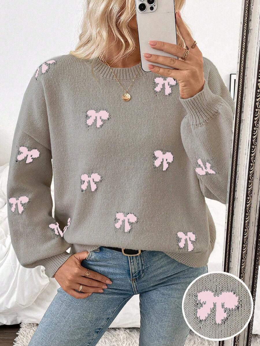 SHEIN LUNE 2024 Autumn/Winter New Blogger Same Style Fashionable Design Youthful Casual Bow Pullover Sweater - Multicolor - View 1