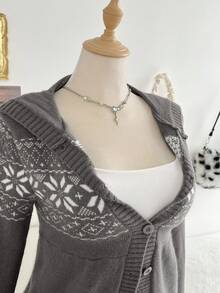 Elamini 女式雪花图案长袖连帽针织开衫，秋冬 - 彩色 - 查看 4