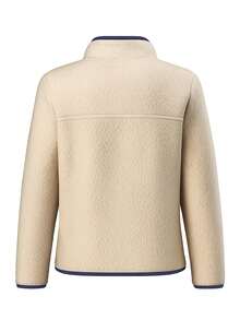 Retro Women's Pile Jacket Navy Blue - Beige - View 2
