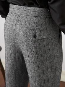 Core Aspect Old Money Grey Classy Summer Dinner Formal Pants,Gentleman High-Waisted Straight-Leg Loose Suit Pants,Anti-Wrinkle Corduroy Retro British Dapper - Dark Grey - View 6