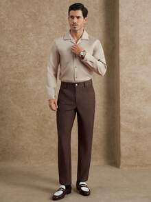 Core Aspect Pantalones rectos de negocios casuales de unicolor con bolsillo para hombres