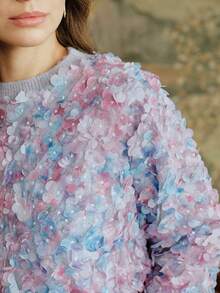 Anewsta Women's New Ditsy Floral Sweater, Multicolor, Sweet & Loose Fit Crew Neck Pullover Sweater, Autumn/Winter