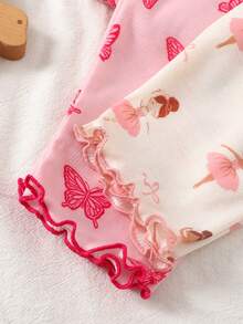 SHEIN 4-Piece Tween Girls Long Sleeve Pajamas With Ballerina And Butterfly Pattern, Girls Clothing, Butterfly Baby Clothing, Ballerina Girls Pajamas, Halloween Pattern - Dusty Pink - View 6