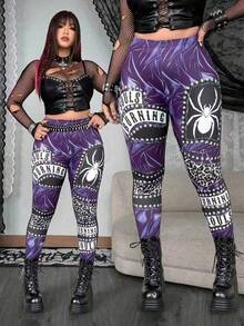 Whyspr Quần legging in họa tiết kỹ thuật số giả Punk thời trang đường phố cỡ lớn cho nữ - Nhiều màu - Xem 7