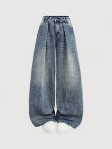 Teen Girl Blue Denim Wide Leg Pants With Ruffle Hem Fall Winter - Medium Wash - View 6