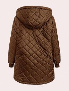 SHEIN Clasi Áo khoác trùm đầu bằng cotton chần bông cỡ lớn dành cho nữ, ấm áp cho mùa thu/đông - màu nâu - Xem 8
