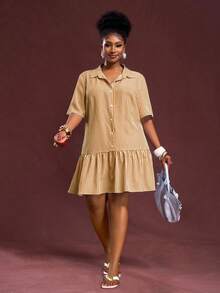 Slaydiva Damen Lässig Gestreiftes Kurzkleid in Große Größen - Gelb - Übersicht 5