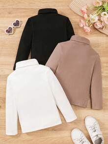 SHEIN Bộ 3 áo thun cổ tròn tay dài dệt kim co giãn màu trơn dành cho bé gái, nhiều kiểu, họa tiết trái tim, thích hợp mặc thường ngày & đi học vào mùa thu đông, không thể thiếu, đa năng, phù hợp cho cả mẹ và con gái - Nhiều màu - Xem 2