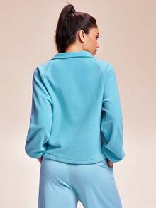 Core Rhythm Women's Letter Embroidered Raglan Sleeve Zipper Half Placket Fleece Sweatshirt Blue Set Baby Blue Set Sweatsuits Sets For Women Blue Activewear Track Suits For Women Light Blue Set