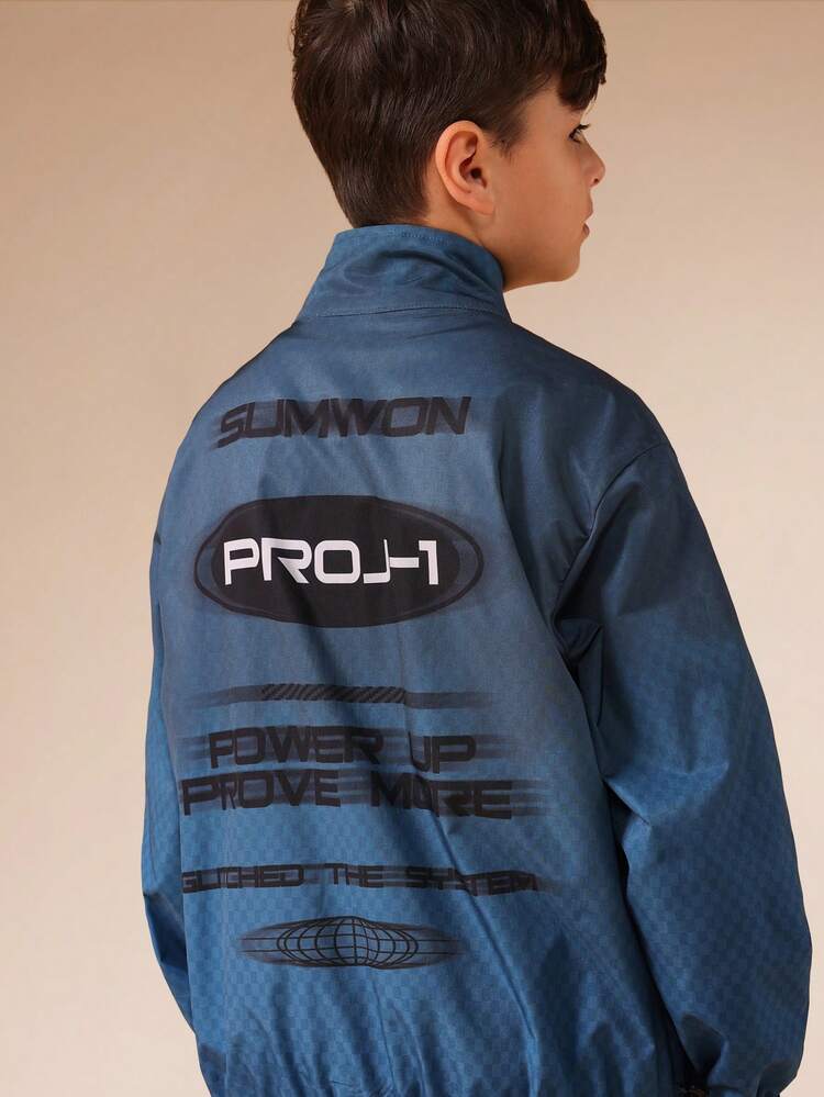 Windjacke mit Typografie-Print und elastischen Bündchen