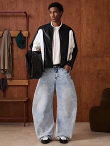 SWAVVY Men's Black And White Patchwork Jacket And Coat - Black - View 6