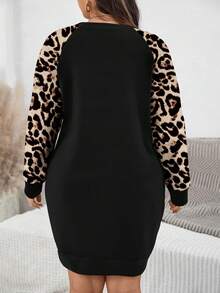 EMERY ROSE Casual Plus Contrast Leopard Print Raglan Sleeve Sweatshirt Dress/Winter - Multicolor - View 2