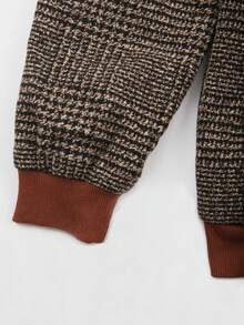 Franclia Plus Size Women's Houndstooth Lapel Button-Up Jacket,Elegant Office Style,Vintage French Plaid Tweed Jacket,Fall Winter Contrast Ribbed Brown Jacket - Multicolor - View 4