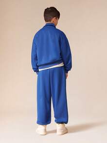 SUMWON 男童皇家蓝连帽衫运动裤套装套头衫运动服休闲套装 - 藍色 - 查看 2