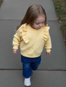 SHEIN Baby Mädchen Lässiger Vintage Brauner Rüschen Saum Pullover