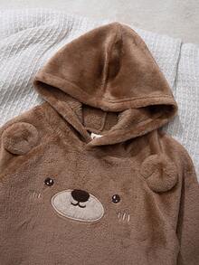 Cozy Pixies 2pcs Baby Boy Cartoon Bear Pattern Thermal Lined Crew Neck Long Sleeve Sweatshirt And Elastic Waist Pants Set