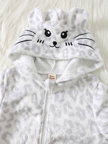 Cozy Pixies 女婴卡通猫耳装饰针织柔软圆领长袖拉链连体衣，带保暖内衬，厚实抓绒，适合冬季穿着 - 彩色 - 查看 4