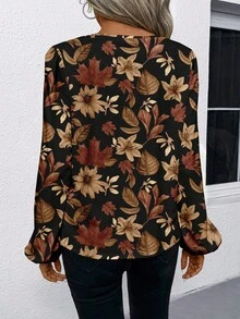 EMERY ROSE Casual Leaf Pattern Minimalist Women Shirt, Suitable For Spring And Autumn New Year Party - Multicolor - View 8