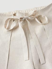 SHEIN MOD 女士休闲百搭杏色阔腿裤，圣诞节、新年、海滩、优雅高腰阔腿裤，亚麻两件套，女士冬季休闲裤 - 杏色 - 查看 4