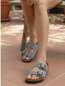 Women Flat Sandals - Black and White - View 3