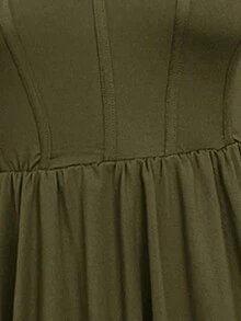 Hourglow Plus Size Women's Solid Color Round Neck Long Sleeve Mesh Fashion Dress/Autumn /Winter - Army Green - View 6