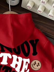 Tween Boy Casual Minimalist Cartoon Letter Pattern Loose Fit Long Sleeve Hoodie Sweatshirt, Suitable For Autumn/Winter