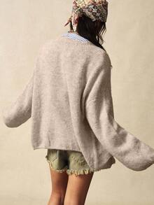 Bohemela Boho Autumn/Winter Outerwear, Women's Christmas Vintage Loose Solid Color Apricot Lace Front Button Casual Knit Oversized Fuzzy Cardigan, Western Country Style Concert Vacations, Suitable For Vacation & Daily Wear & Back To School & Going Outs, Christmas , New Year - Apricot - View 7
