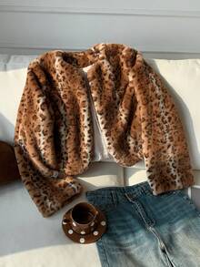 Comfortcana 女式复古豹纹长袖休闲蓬松夹克 - 彩色 - 查看 4