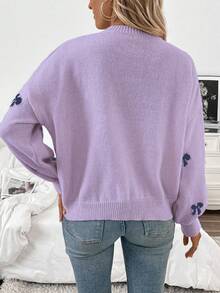 EMERY ROSE Autumn/Winter New Stylish Blogger Same Style Bow Design Casual Pullover Sweater - Multicolor - View 2