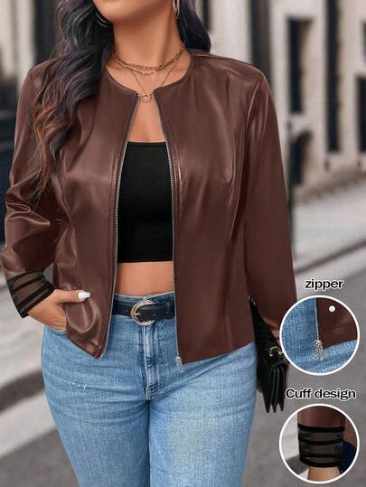 SHEIN Clasi Plus Size Women Casual Front Zipper Jacket