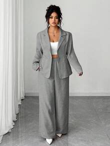 Elenzga Elegant Pink Suit Set, Fashionable Fabric - Dark Grey - View 3