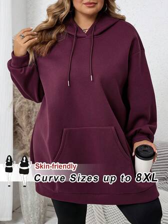 SHEIN CURVE+ Plusstorlek damtröja med enfärgad nedhasad axel och långärmad dragsko, lämplig för examensceremoni, skolstartsoutfit, höst/vinter