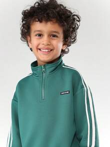 SUMWON Boys Hoodie Sweatshirt Co-Ord Set Without Drawstring Hood And Side Stripe Details Casual Comfort Wear Vacation - Dark Green - View 5