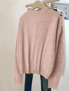 SHEIN Clasi كارديجان كنزة صوفية نسائية كاجوال بياقة طاقم وأربطة أمامية - وردي مغبر - مشاهدة 2