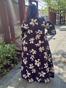 Enliva 大码长袖连衣裙，时尚款式，适合夏季 - 黑色 - 查看 2