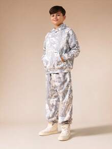 Conjunto de sudadera con capucha y pantalón de chándal de camuflaje para niños preadolescentes SUMWON, con capucha y bolsillo central, ideal para vacaciones - Gris - Ver 1