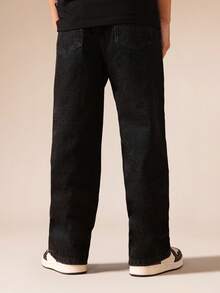 SUMWON Galaxy Print Wide Leg Denim Jeans With Starry Pattern For Casual Streetwear Everyday Wear - Black - View 2