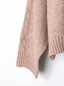 SHEIN Clasi كارديجان كنزة صوفية نسائية كاجوال بياقة طاقم وأربطة أمامية - وردي مغبر - مشاهدة 3