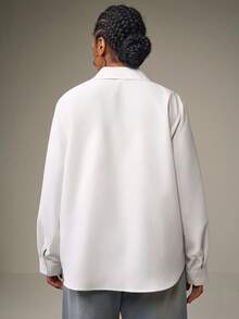 SHEIN Tall CURVE 大码女式马术刺绣图案长袖单排扣白衬衫 - 白色 - 查看 2