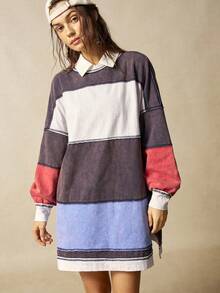 Bohemela Casual Knit Patchwork Round Neck Loose Fit Women Sweatshirt