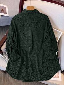 SHEIN Clasi Women's Plus Size Leopard Print Button Front Long Sleeve Shirt - Dark Green - View 2