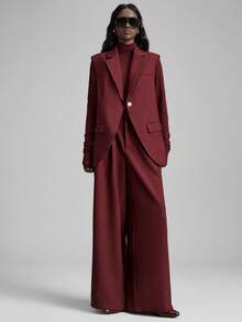 Ontre Áo khoác nữ công sở màu trơn, phong cách tối giản, thanh lịch, phù hợp cho kỳ nghỉ, đám cưới, tiệc tùng, văn phòng, màu đỏ rượu vang với cúc kim loại, dáng rộng, kiểu dáng cổ điển chuyên nghiệp, thời trang đa năng. - Màu Đỏ Sâu - Xem 5