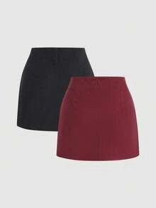 Sweetra Bộ đồ nhung kẻ Pháp thanh lịch màu đen và đỏ, phong cách tiệc tùng cao cấp, thiết kế nhún bèo, váy thời trang đi làm thường ngày đa năng cho nữ, thu/đông - Nhiều màu - Xem 2